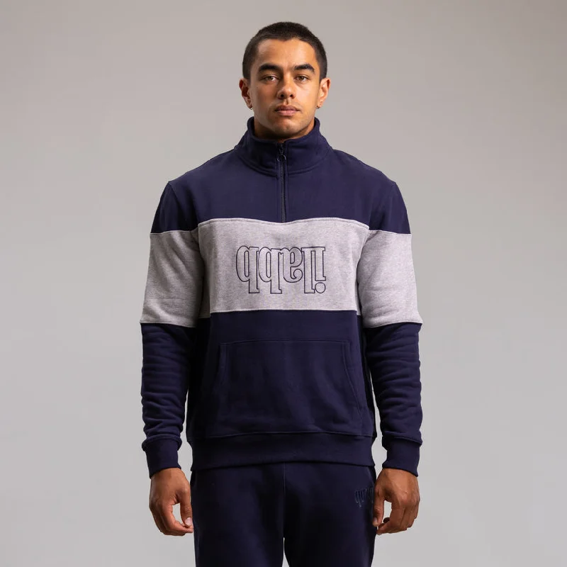 Ilabb Men's Morris Block Quarter Zip Navy Grey