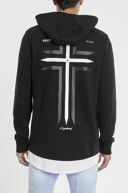 KISS CHACEY Mens The Saint Layered Hooded Sweater - Jet Black