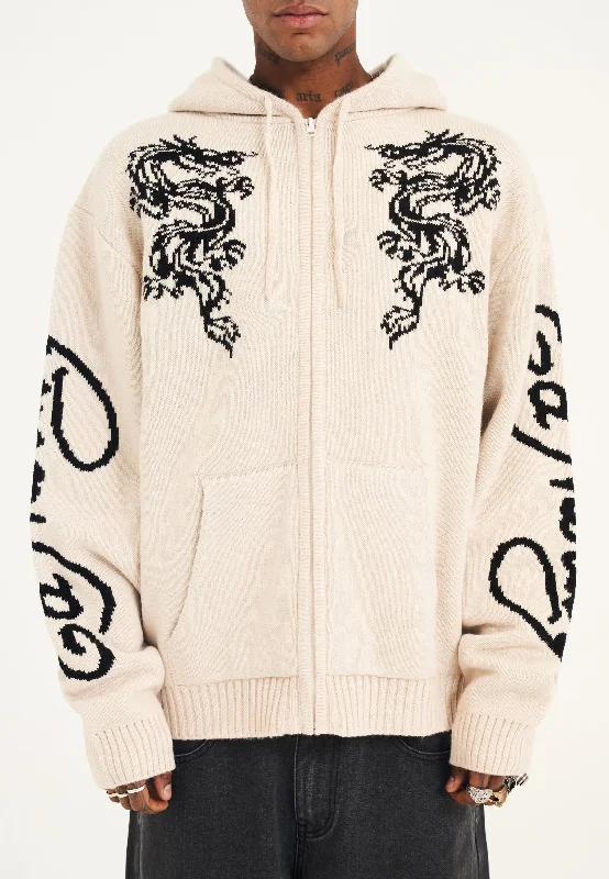 Exclusive discounts on all types of clothing – Shop now! Mens Dragon Zip Thru Knitted Hoodie - Beige Exclusive discounts on all types of clothing – Shop now! Mens Dragon Zip Thru Knitted Hoodie - Beige