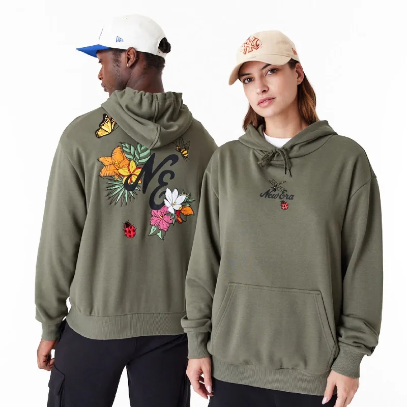 New Era Floral Graphic Green Oversized Pullover Hoodie